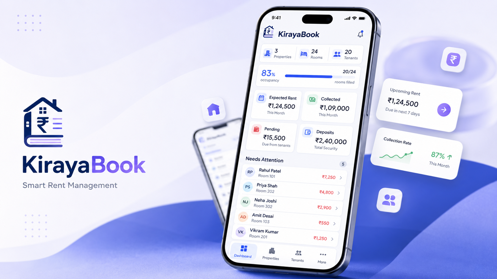 KirayaBook property management dashboard preview